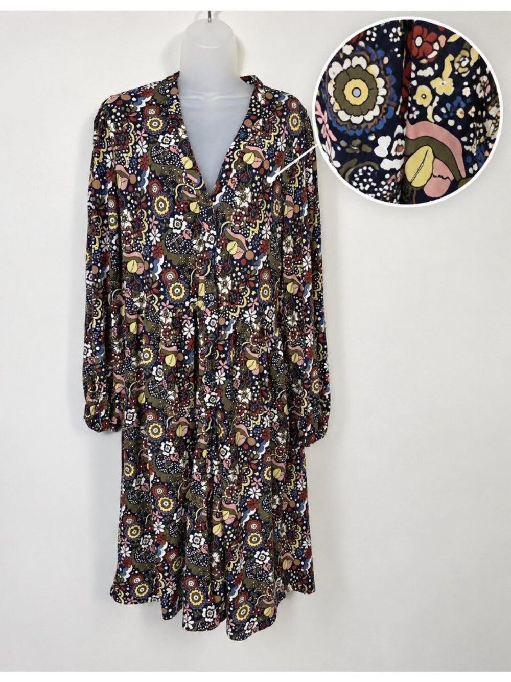 Boden Dress Full Button Long Sleeve Blue Floral Cotton Office Teacher Classic